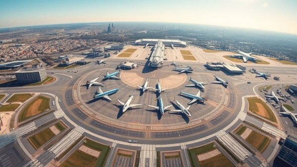 Aerial view of Newark Airport highlighting terminal renovation, circular layout.