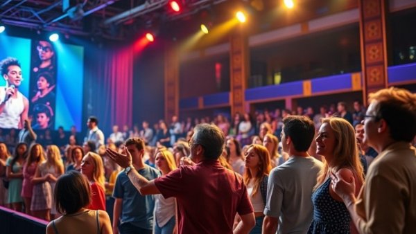 Vibrant bilingual musical performance for deaf audiences, colorful stage.