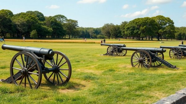 Revolutionary War Sites New Jersey, historic cannons in scenic field.