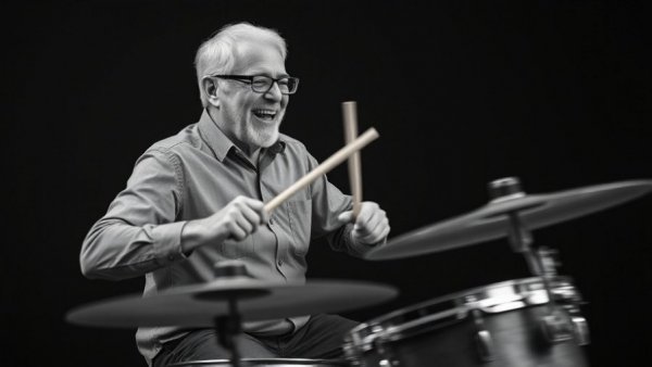 Energetic drummer performing in New Jersey concert.