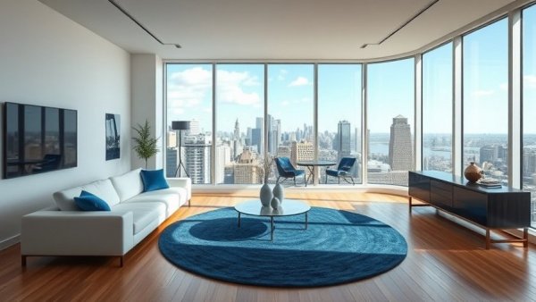 Modern living room showcasing luxury living in Jersey City with city view