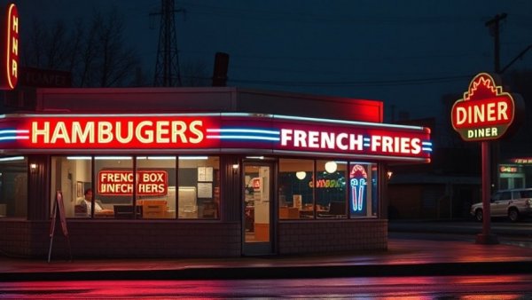 Bergen County restaurants neon-lit diner exterior at night