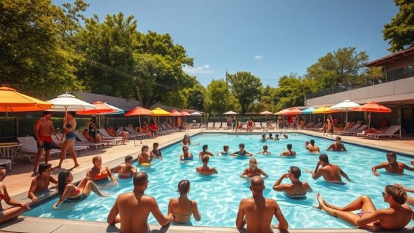 Lively pool scene in New Jersey with people enjoying summer