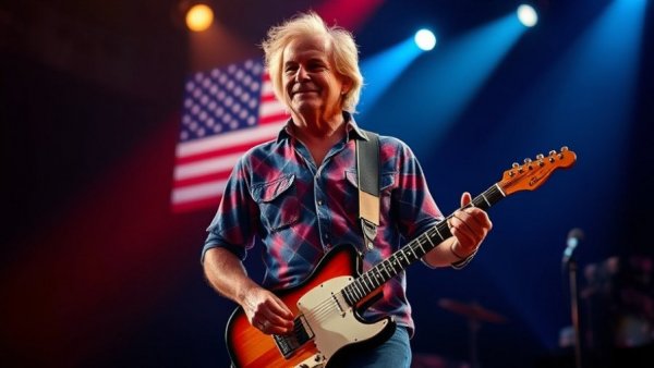 Bruce Springsteen PBS Independence Day special promo with guitar and flag.