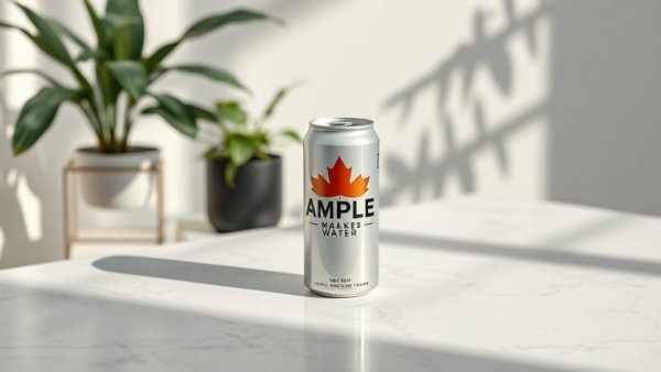 Can of Ample Maple Water on a sunlit marble surface.