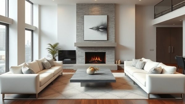 Luxurious Hoboken living room with modern decor and fireplace