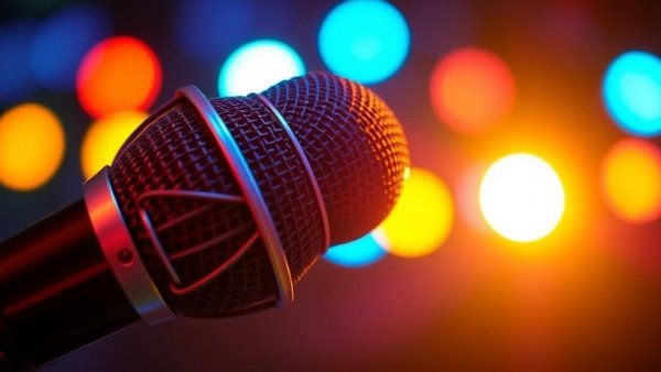 Microphone against colorful bokeh at Orbit Karaoke Opening in Fort Lee