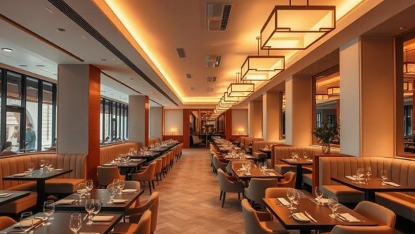 Elegant New Jersey restaurant interior with modern design and lighting.
