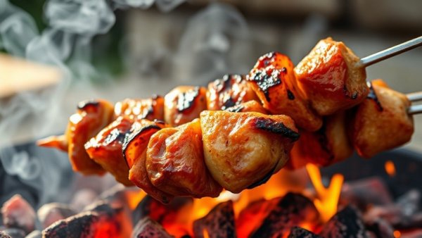 Juicy skewered kebabs grilling at New Jersey restaurant openings