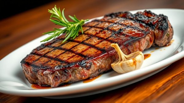 Delicious steak with garlic and rosemary at Let's Meat Steakhouse in Harrington Park NJ.