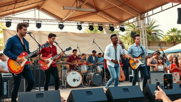 Band performs live on an outdoor stage at a New Jersey music event.