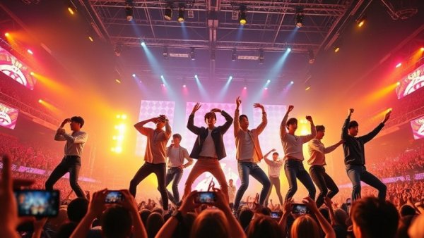 Energetic BTS concert performance in New Jersey, vibrant stage