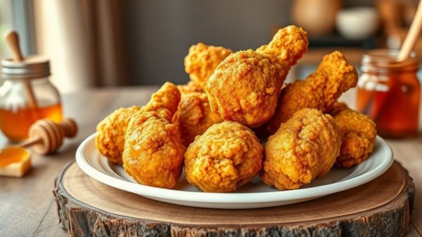 Golden crispy fried chicken with honey, Two Box Chicken Restaurant.