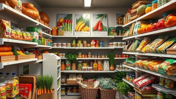 RWJBarnabas Health investment FQHCs food pantry display with colorful produce and packaged goods.