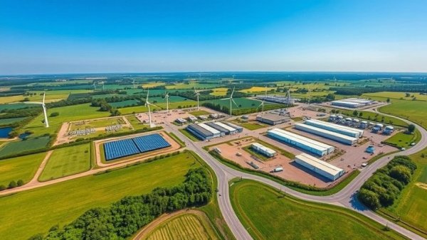 Aerial view of supply chain sustainability with green energy.