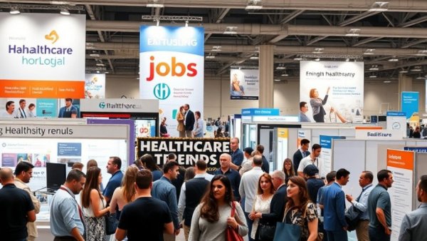 NJ healthcare job fair with engaged attendees and booths.