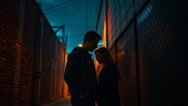 Dramatic urban night scene in New Jersey theater setting.