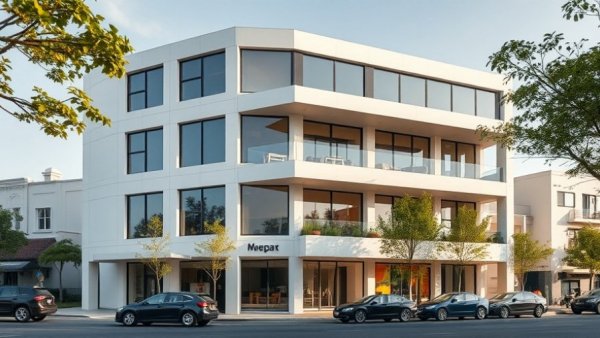 New mixed-use development in Newark, showcasing a modern four-story building.