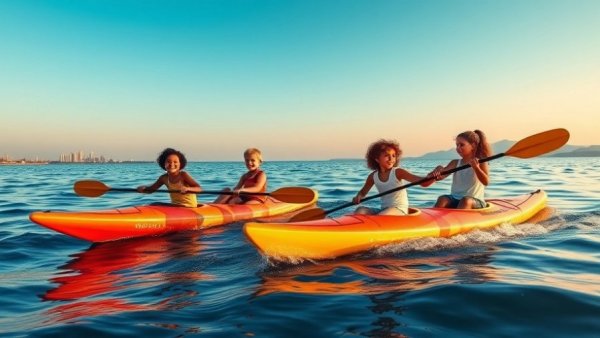 Kids kayaking and sailing in New Jersey on a sunny day