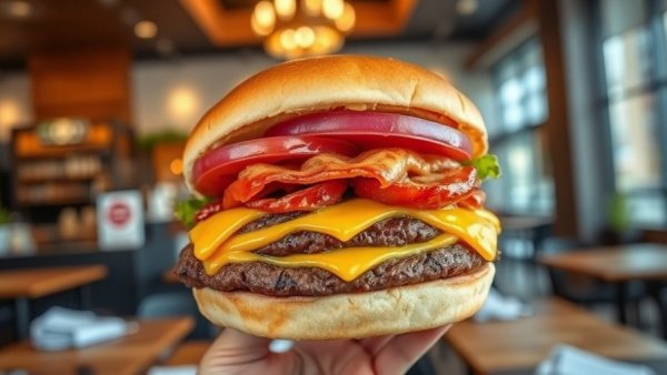 Best Burger in New Jersey: Juicy cheeseburger held up in a restaurant.