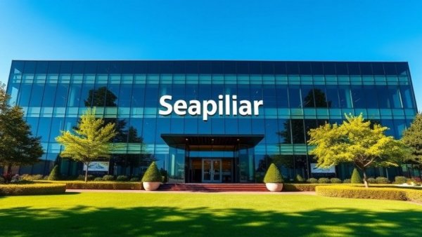 Corporate building in New Jersey with glass facade and branding