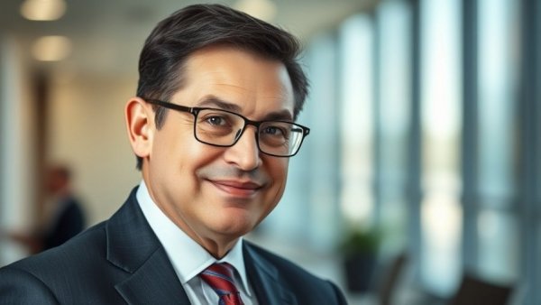 Professional man in office, wearing a suit and glasses
