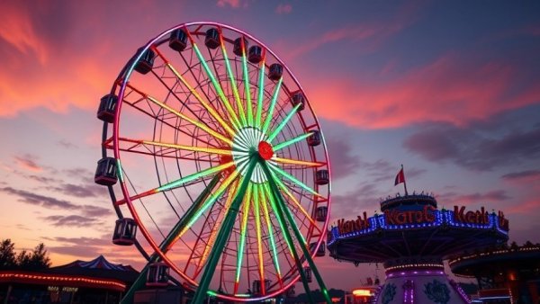 Vibrant Ferris wheel at a New Jersey beach amusement park in fall