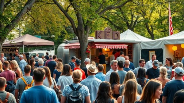 Crowded New Jersey food festival in September with food truck and visitors