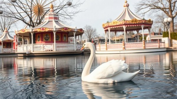 NJ arts events scene with vintage amusement park and swan boats