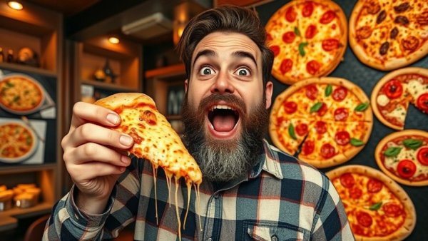 Man enjoying pizza on Jersey Shore Pizza Trail, diverse pizza display