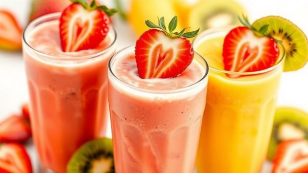Colorful smoothies with fruit at OYA Juice Bar