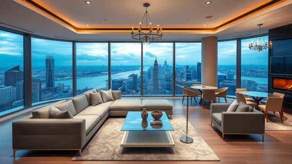 Luxury living space in Jersey City with stunning city views.