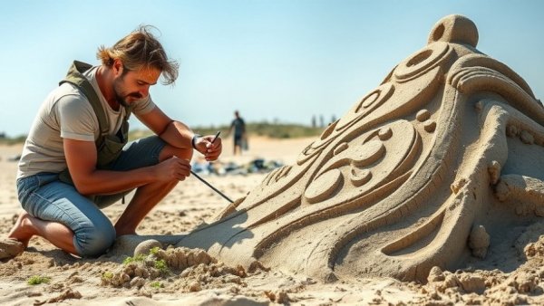Artist carving sand sculpture at Wind & Sea Festival New Jersey