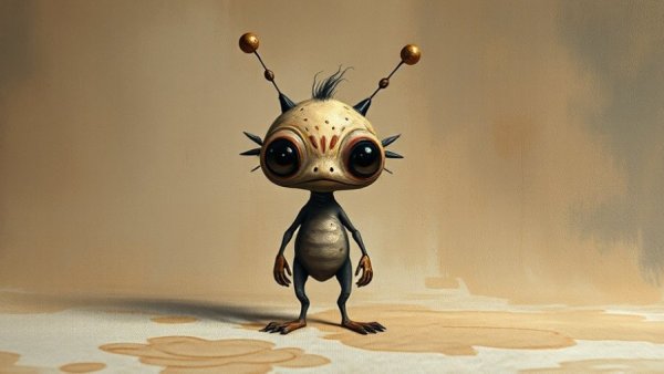 Scott Harbison's art gallery exhibit features whimsical abstract creatures.