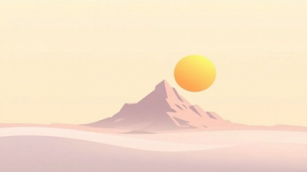 Abstract minimalist landscape with sun and mountain shapes