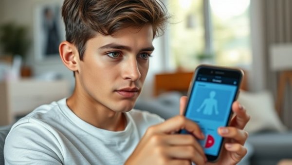Person using health app for lab testing in a modern setting