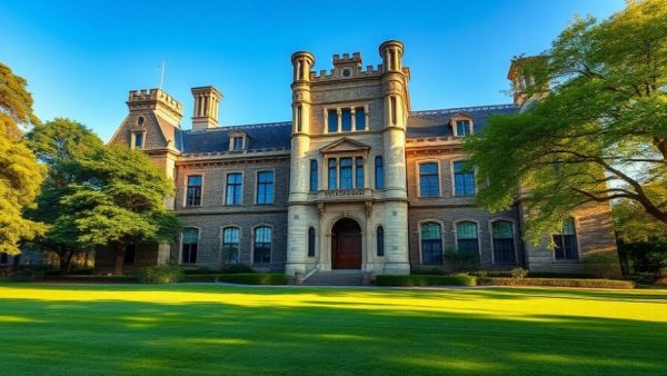 New Jersey schools historic building with lush green surroundings