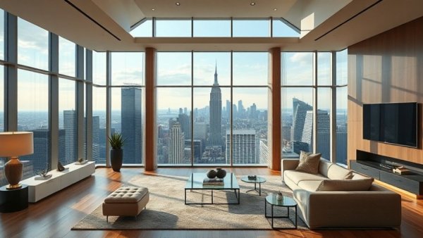 Luxury listings in New Jersey: modern apartment with city skyline view