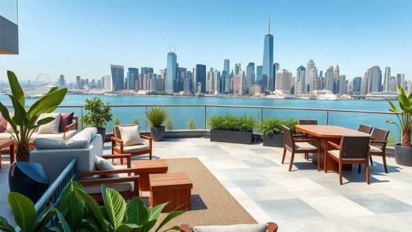 Luxury Living Jersey City: Stylish terrace with skyline view
