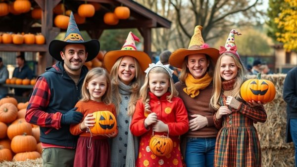 Family in costumes at a free Halloween event in New Jersey zoo.