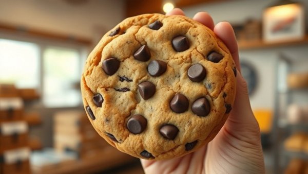 Fresh chocolate chip cookie in hand at a Bergen County bakery