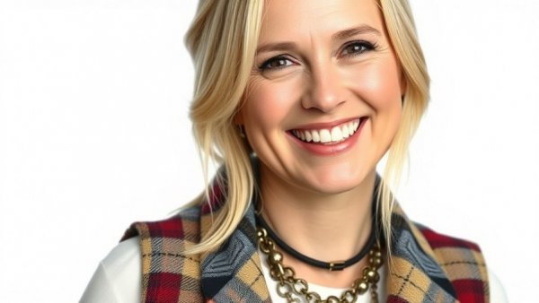 Smiling woman in plaid vest at New Jersey arts events
