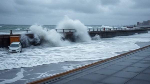 New Jersey Beach Weather, waves over seawall during storm