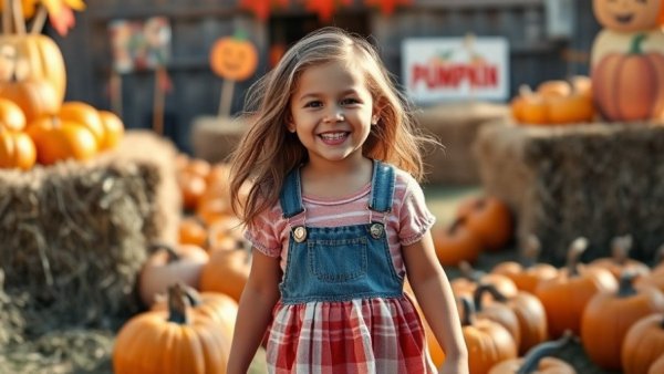 Young girl pumpkin picking on a sunny NJ day.