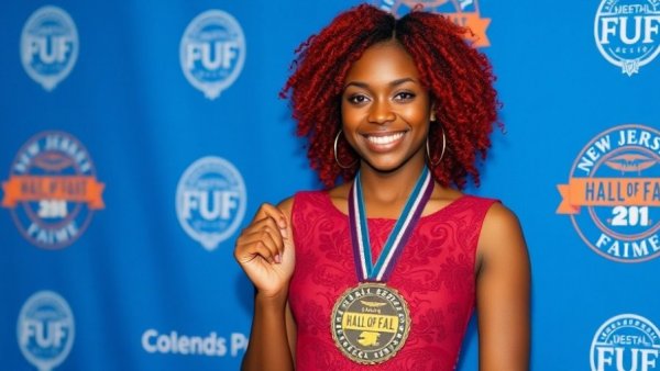 New Jersey Hall of Fame 2026 induction: Woman smiling with award.