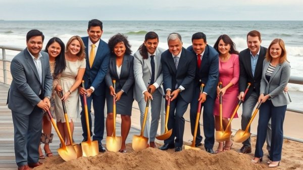 Group at groundbreaking ceremony for luxury condominiums in Long Branch