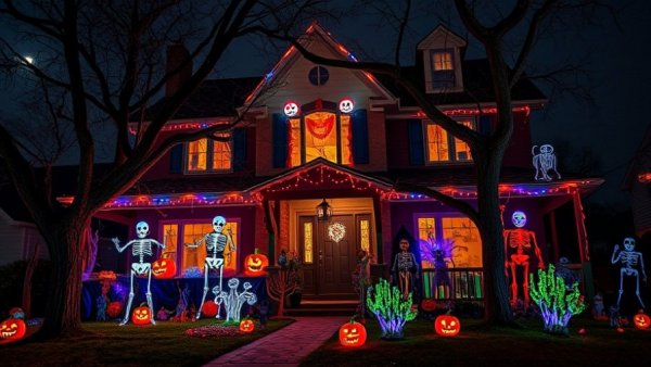 Spooky New Jersey Halloween house with vibrant decorations