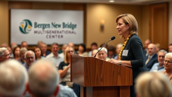 Bergen New Bridge Multigenerational Center event with speaker at podium