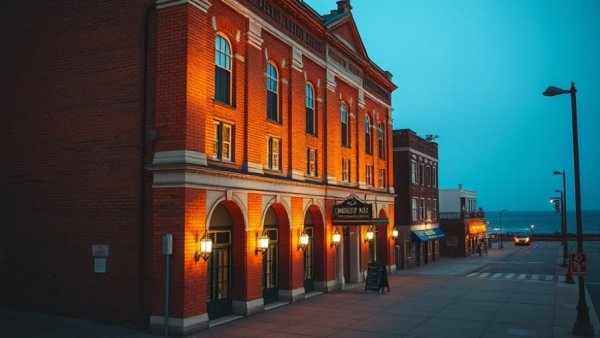 The historic Asbury Park Convention Hall at dusk, NJ job market.