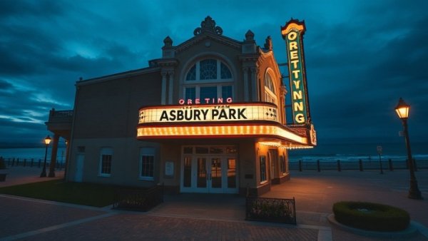 Beautiful historic building at dusk in Asbury Park